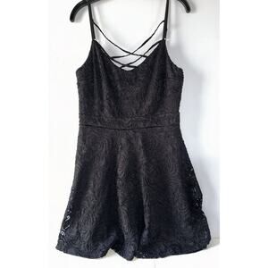 NWOT B. Darlin Spaghetti Strap V Neck Cross Chest Black Dress 13/14